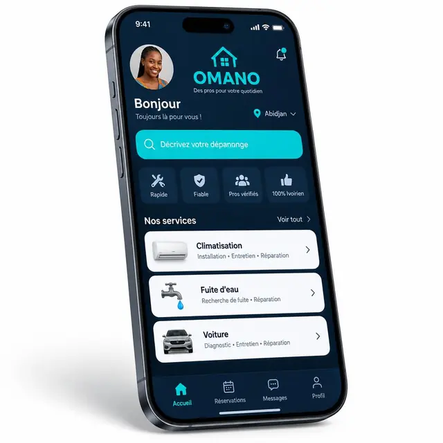Application mobile OMANO avec le parcours de dépannage